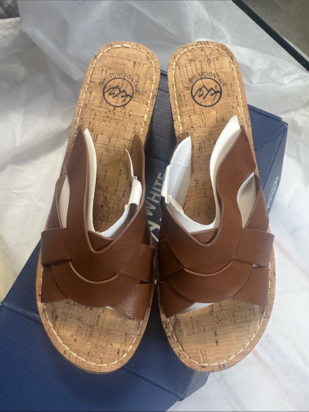 White Mountain Brown Woven Cork Wedge Slide Sandals - Picture 2 of 5